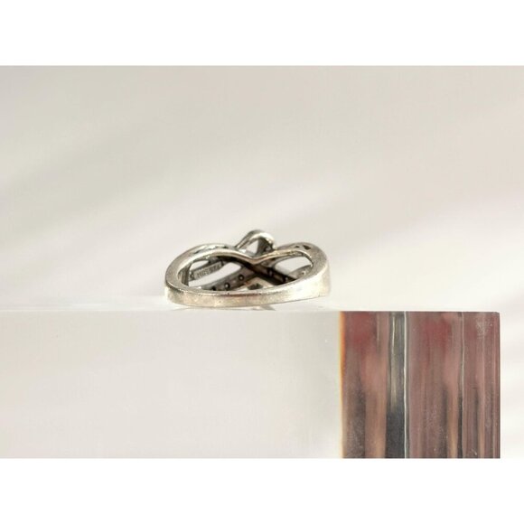 Sterling Silver Cubic Zirconia Crossover Bowtie Shaped Vintage Ring - sz 8.75 - Picture 5 of 10